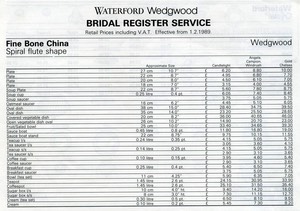 Bridal Register 1989 Price List